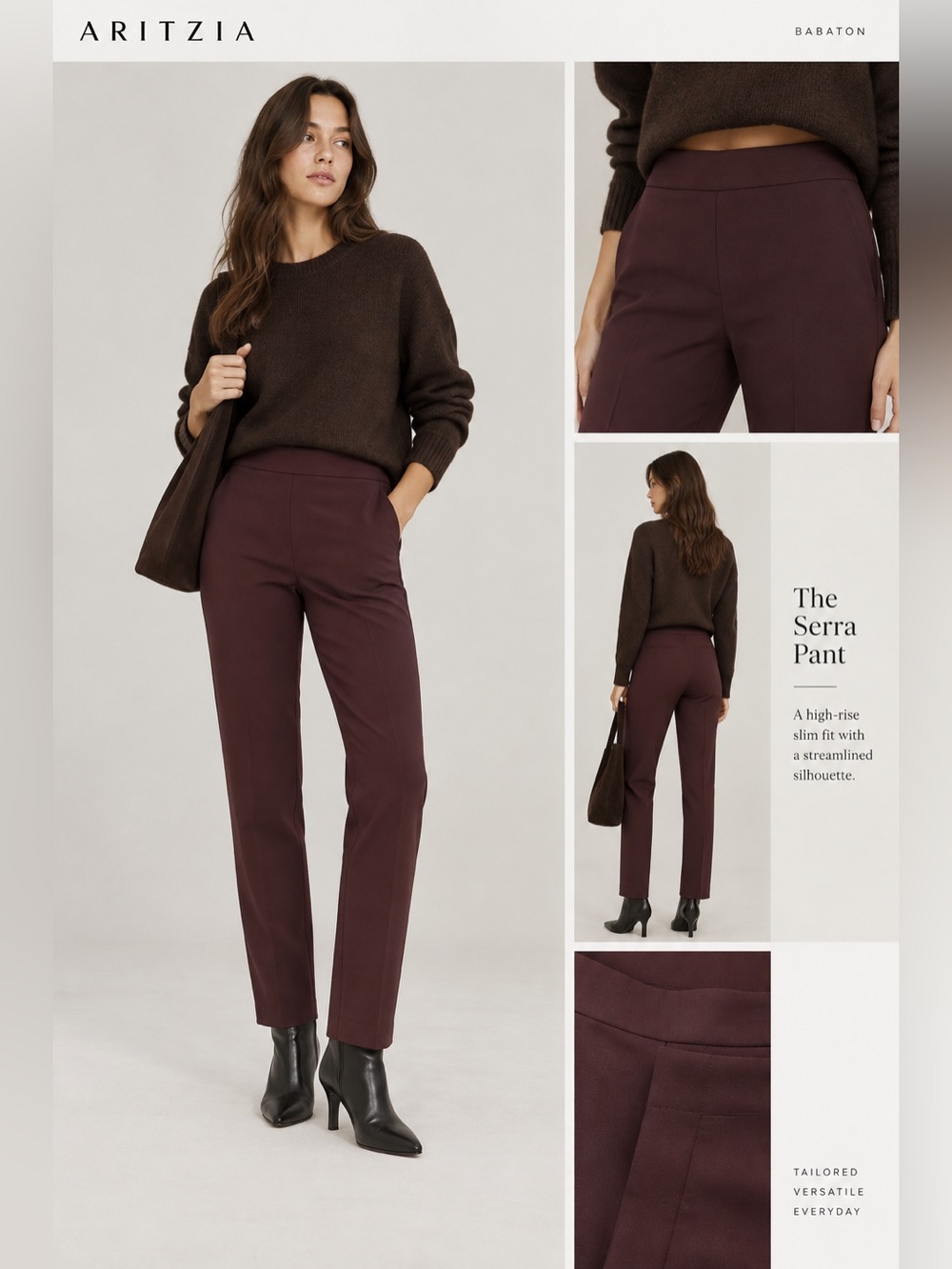 NWOT Aritzia Babaton Serra High Rise Slim Trouser Pants